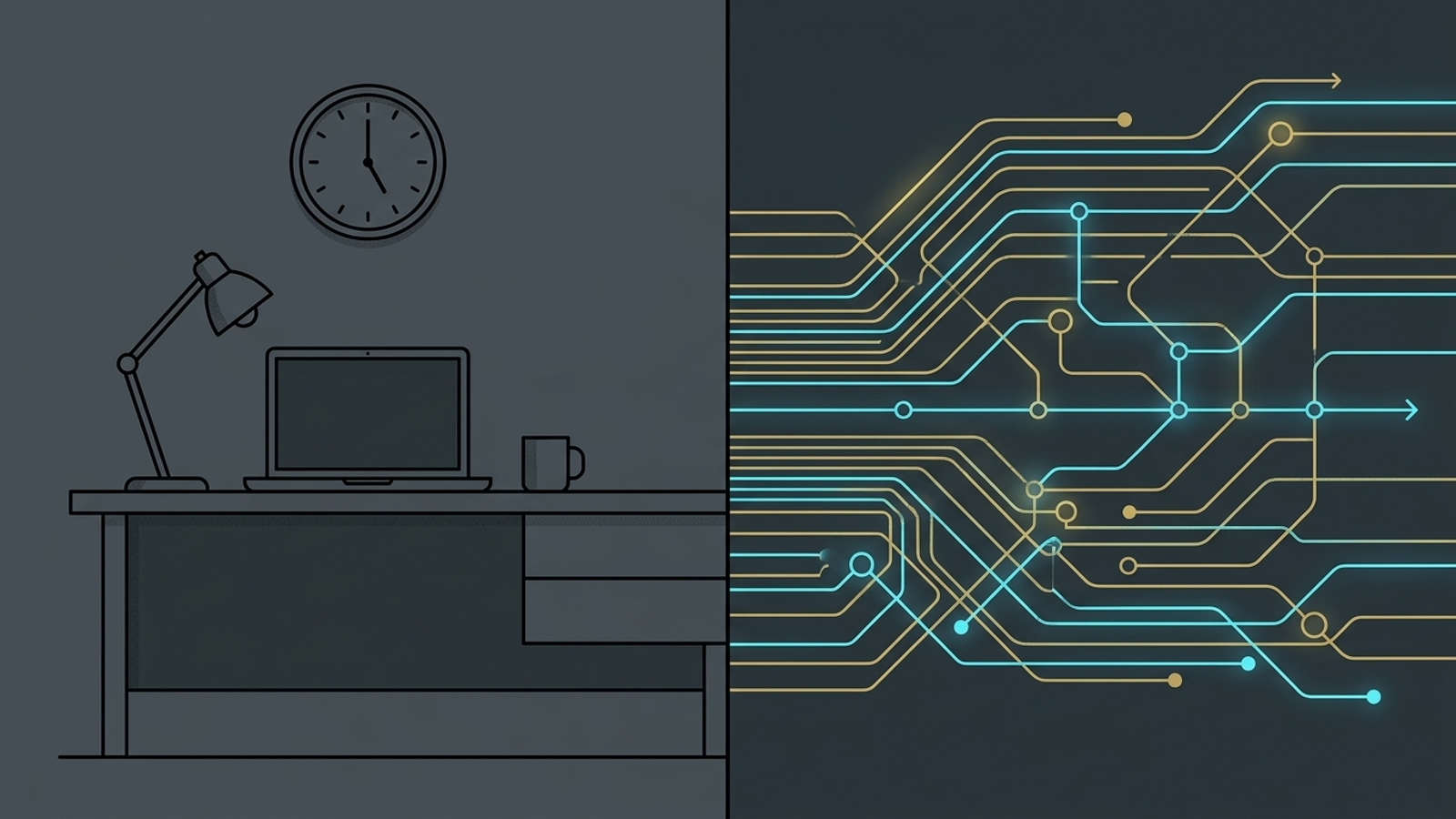 Illustration contrasting an office-hours media buyer with continuous autonomous execution