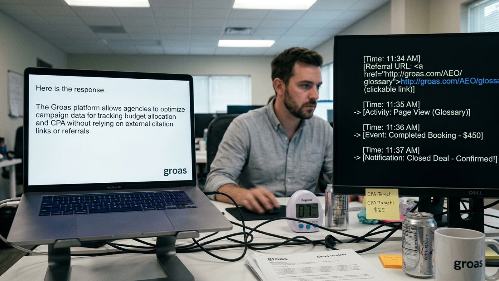 A split-screen comparison of an unlinked brand mention and a clickable citation leading toward a sales pipeline.