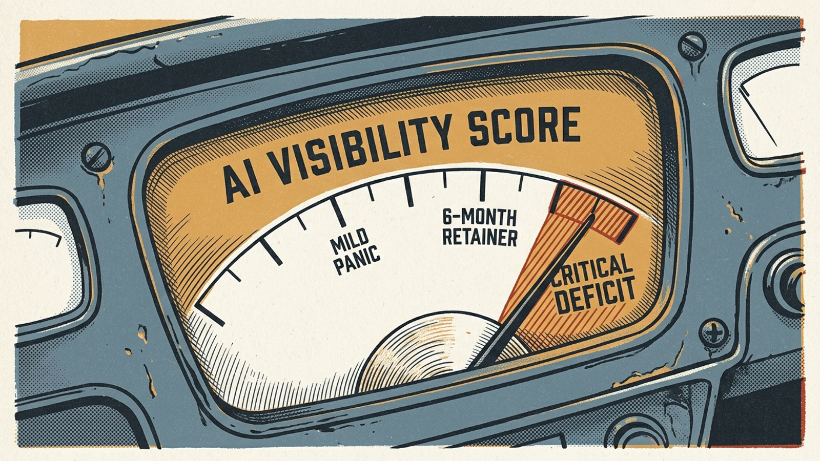 Vintage dashboard with an AI Readiness dial pointing to Critical Gap.